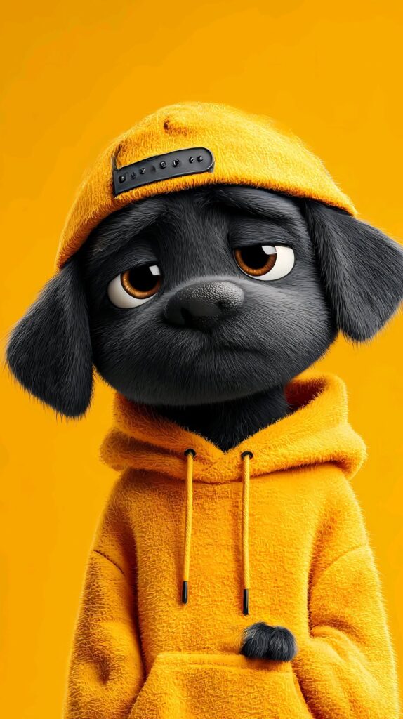 black dog wallpaper, cute dog wallpaper, yellow background wallpaper, stylish dog wallpaper, dog with cap, pet aesthetic wallpaper, hd animal wallpaper, dog lover wallpaper, iphone wallpaper, android wallpaper, trendy wallpaper, adorable pet wallpaper, cool dog background
