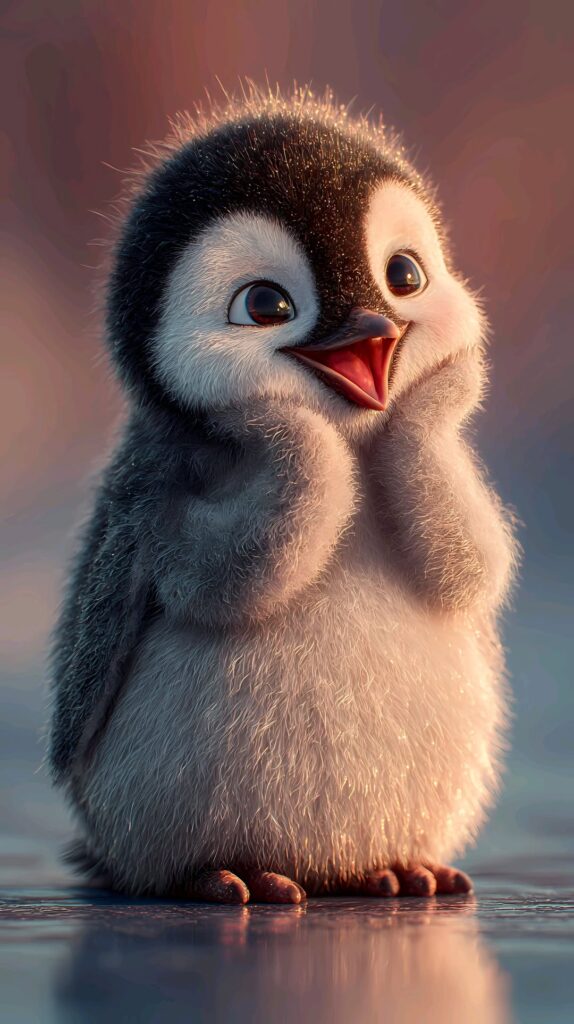 cute penguin wallpaper, sunset wallpaper, adorable penguin, penguin beach sunset, animal wallpaper, nature wallpaper, ocean sunset wallpaper, cute animal wallpaper, aesthetic wallpaper, trending wallpaper, penguin love wallpaper, evening glow wallpaper