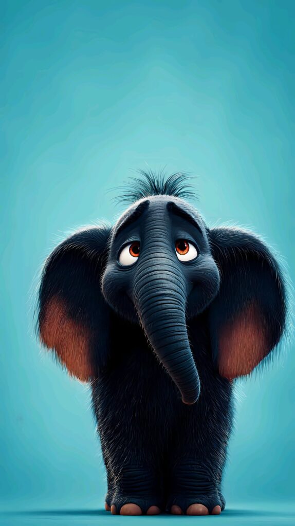 cute baby elephant standing happily with a sky blue background