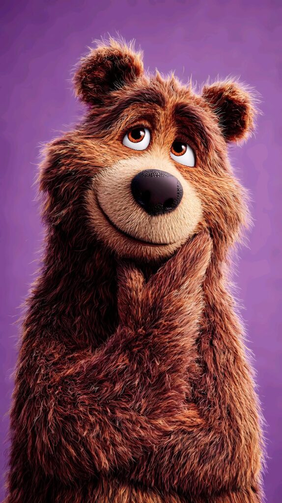 cute bear wallpaper, thinking bear wallpaper, purple background wallpaper, adorable animal wallpaper, bear expression wallpaper, soft color wallpaper, trending wallpaper, aesthetic bear background, cozy animal wallpaper, cute pet wallpaper