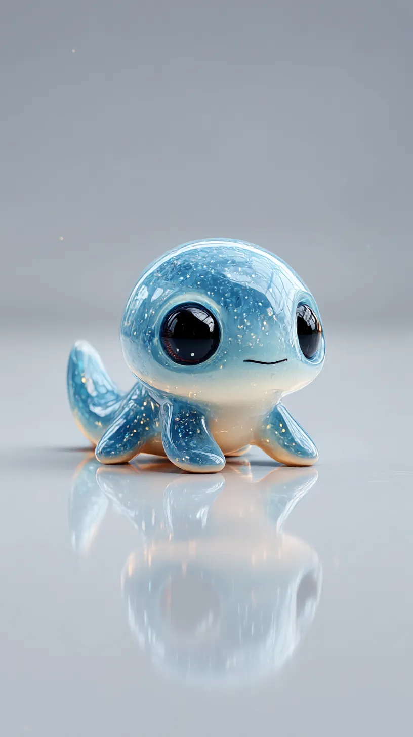 cute blue water creature glowing with soft waves and fluid shapes