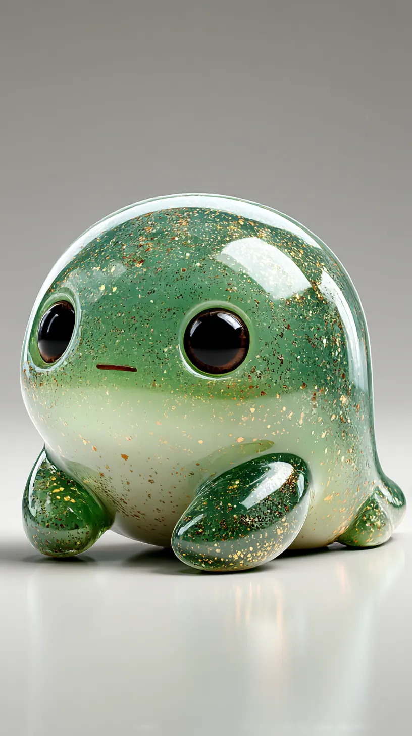 cute green water creature glowing softly with smooth wave textures