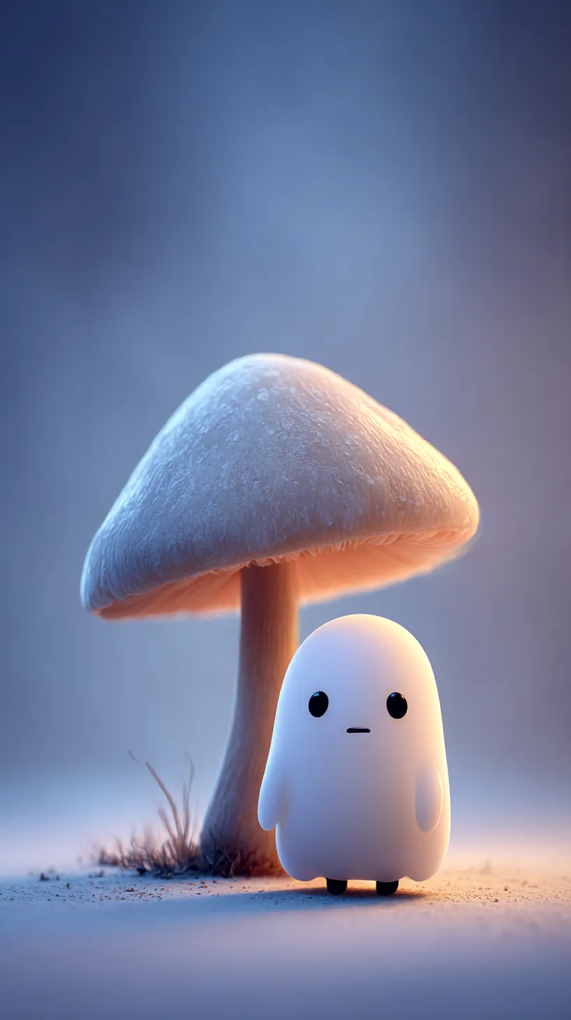cute mushroom water creature with a glowing mushroom cap and smooth watery textures