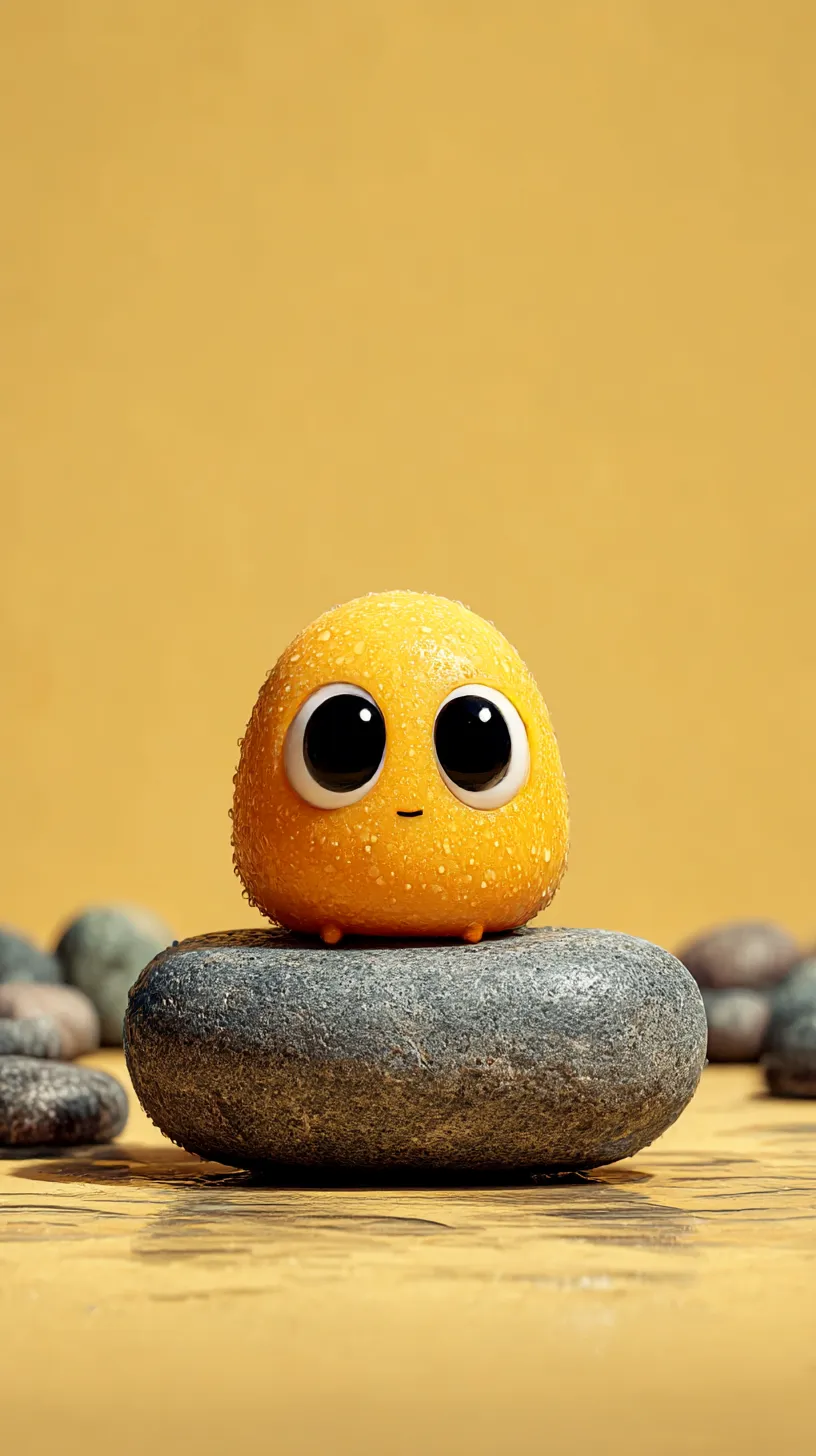 cute yellow water character glowing softly with a bright yellow background