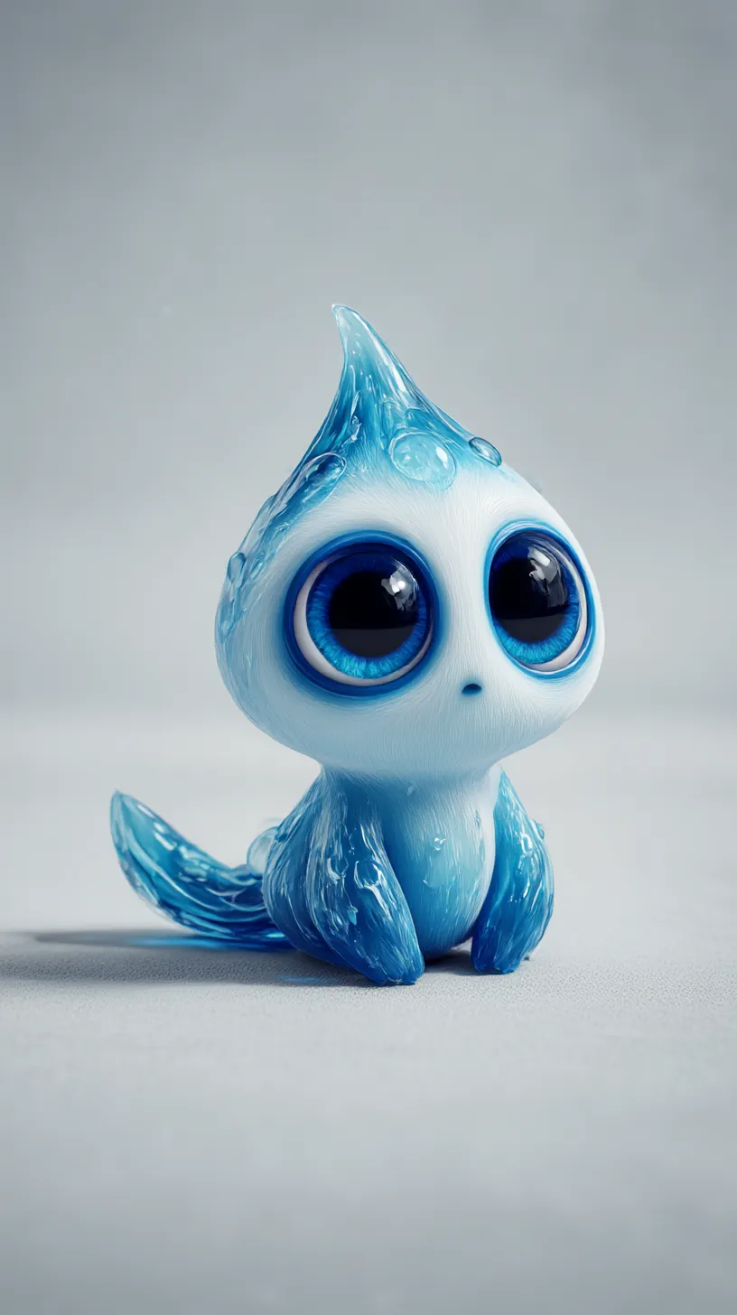 cute blue sky water creature glowing softly with sky blue tones and smooth wave details