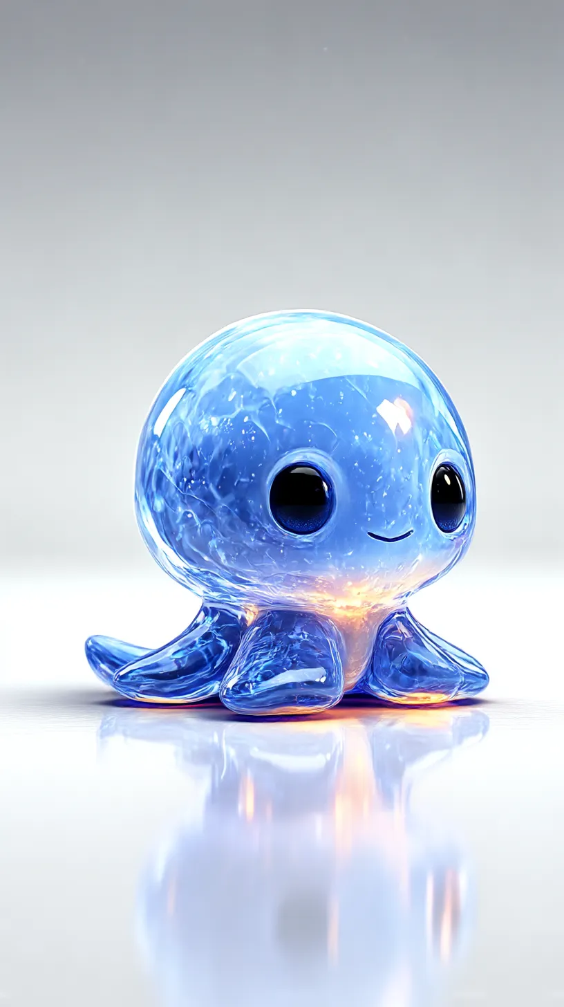 cute tiny blue octopus-like creature with big eyes and soft glowing details